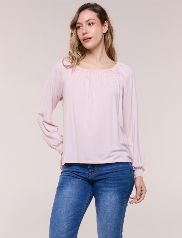 Blusa Modal Escote Fruncido Y Mangas Largas ROSA