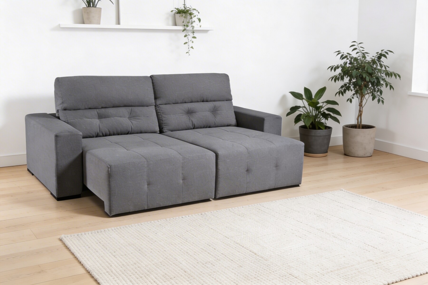 Sillón 2127 Reclinable | Eucalipto Certificado CARB | Asiento Retráctil Pillow Top + Espuma D28 - 2.00 / Gris medio 