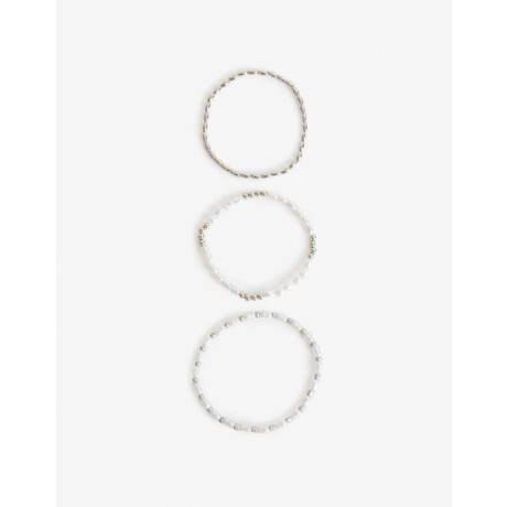 Set Pulseras Perlas Y Metal Plateado Rodio