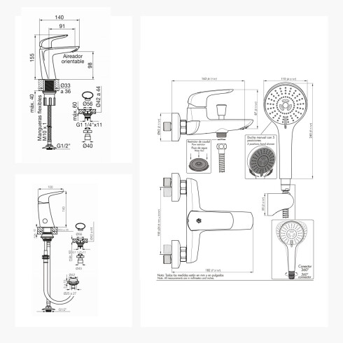 Juego Completo De Griferia Para Baño, Incluye Lavatorio Bajo,Bidet Y Ducha Exterior Linea Epuyen Fv CROMO
