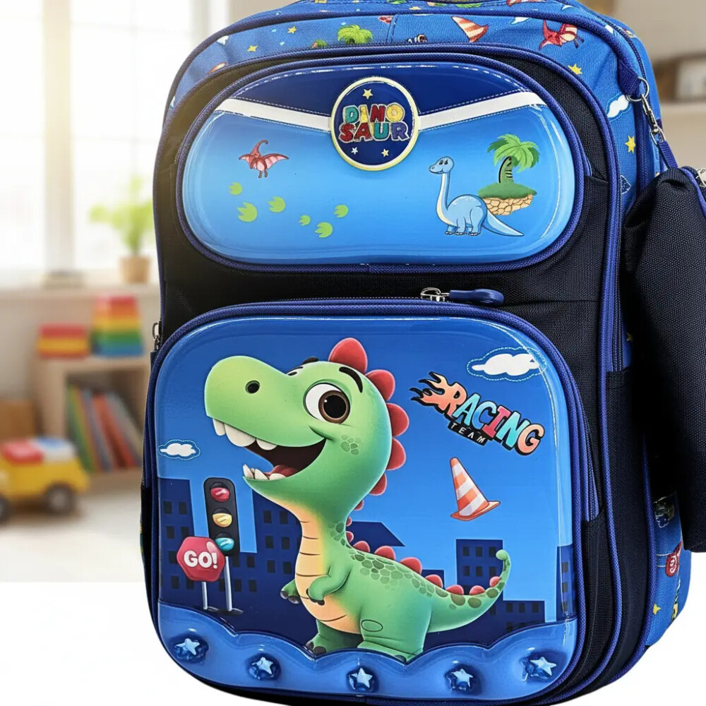 Mochila con 4 bolsillos de Dinosaurio con cartuchera de obsequio Mochila con 4 bolsillos de Dinosaurio con cartuchera de obsequio