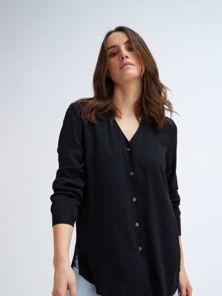 Blusa manga larga escote v Negro