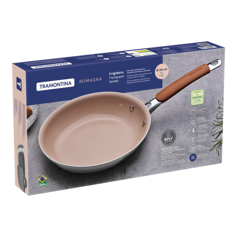 Sartén Tramontina Romagna en Acero Inoxidable y Aluminio con Revestimiento Interno Cerámico Marfil 30 cm 3 L 28740/330 Sartén Tramontina Romagna en Acero Inoxidable y Aluminio con Revestimiento Interno Cerámico Marfil 30 cm 3 L 28740/330
