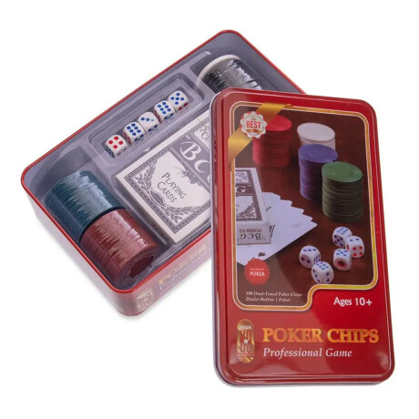 Set Juegos c/ Póker 100 Fichas Cartas Dados + 6 Vasos Willy Rojo