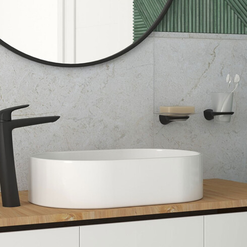 PORTA VASO METAL LINEA EPUYEN COLOR NEGRO MATE PARA BAÑO NEGRO