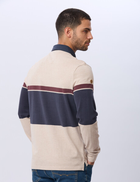REMERA POLO RAYADA DE ALGODON Beige
