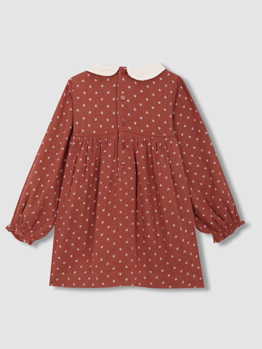 Vestido Con Bordados Teja