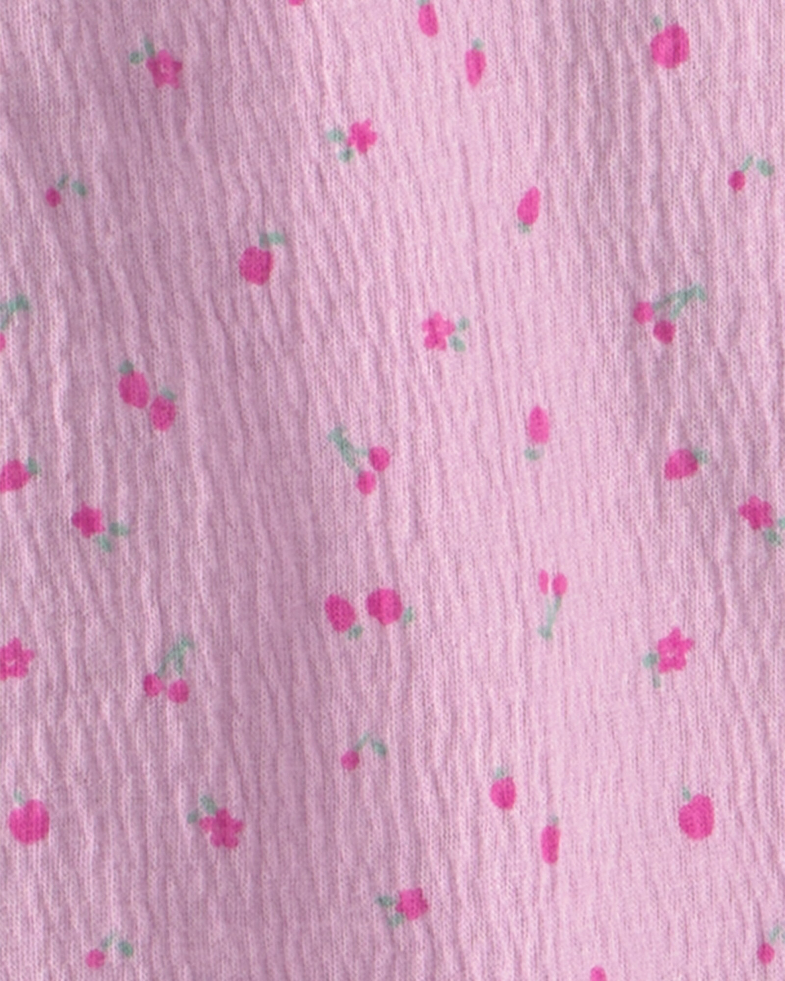 Set tres piezas, pantalón y saco de jersey arrugado, más body de algodón, rosado y crema, diseño cerezas Sin color