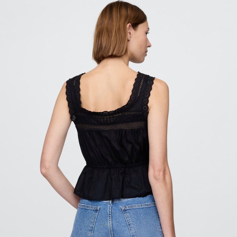SL LACE TIE FEMME TOP TRUE BLACK