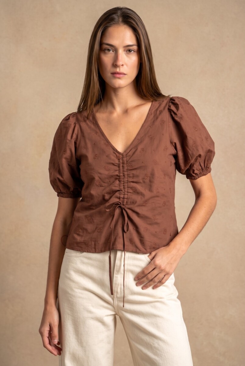 Blusa Bordada Frunces - Mocha 