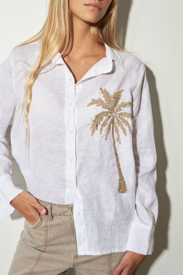 Camisa Bordada Palm Blanca