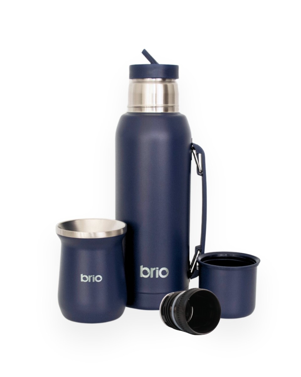 Set De Termo 1 Litro Y Mate Diseño Clásico brio Acero Inox - Azul 