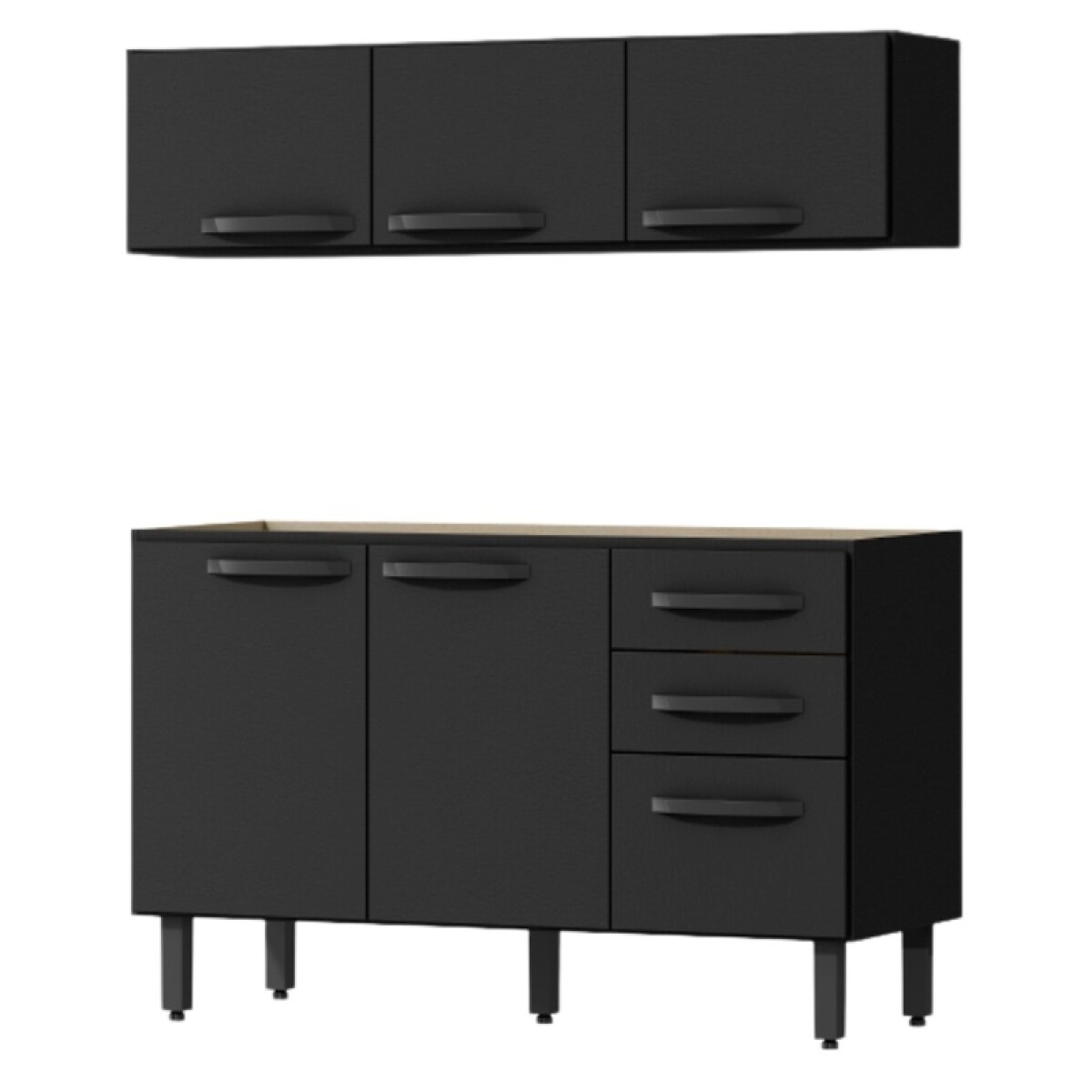 Bajo Mesada 3 Puerta 2 Cajones + Aereo 3 Puertas MX - Negro 