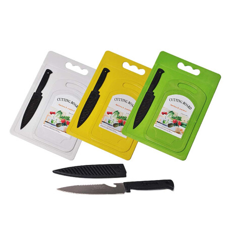 2 Tablas De Picar Plasticas + Cuchillo De Acero Blanco