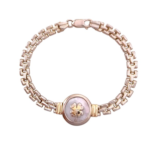 Pulsera Trébol-Plata y Oro-Nácar-PU5149 sinpiedra