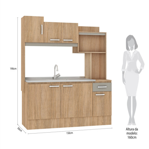 [OUTLET] Kit de cocina compacta 6 puertas 1 cajón Patas Ajustables y Rieles Metálicos 150 x 50 x 190 cm [Falta una pieza] [OUTLET] Kit de cocina compacta 6 puertas 1 cajón Patas Ajustables y Rieles Metálicos 150 x 50 x 190 cm [Falta una pieza]