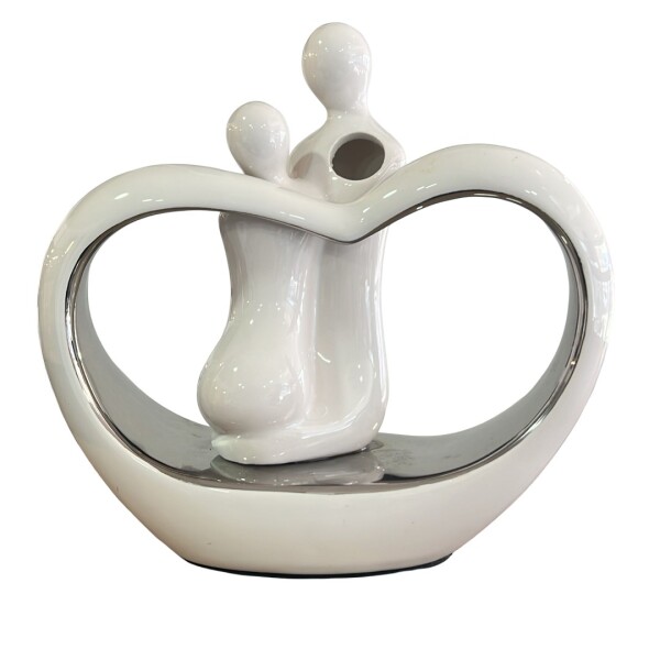 Escultura De Pareja En Ceramica - Blanco Y Planteado Escultura De Pareja En Ceramica - Blanco Y Planteado