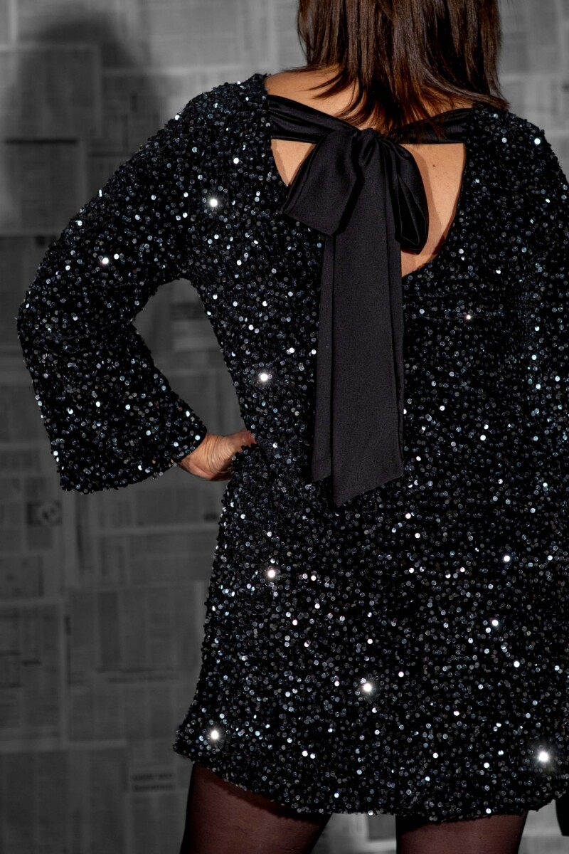 Vestido Moña Negro plata