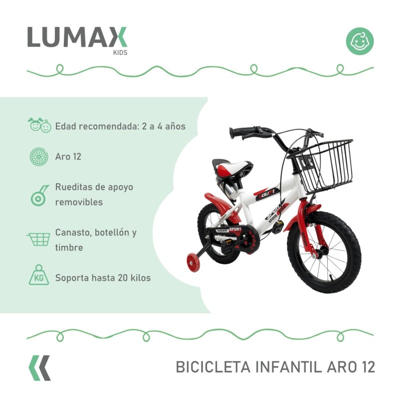 Bicicleta Rodado 12 Con Canasto Y Caramañola Niño Niña Rojo