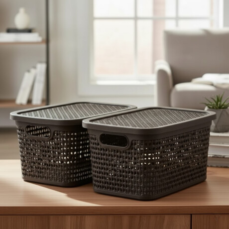 Set x2 Caja simil ratán 2,5 Lts CHOCOLATE