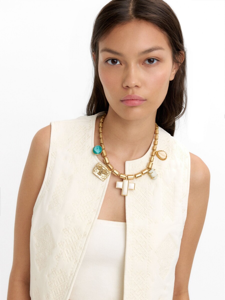 Collar Corto Con Colgantes Multiformas azul