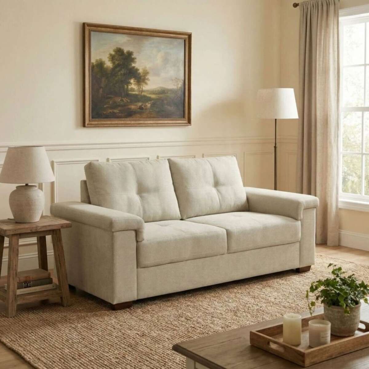 Sillon 2 Cuerpos en tela de Lino Palazio - Beige 