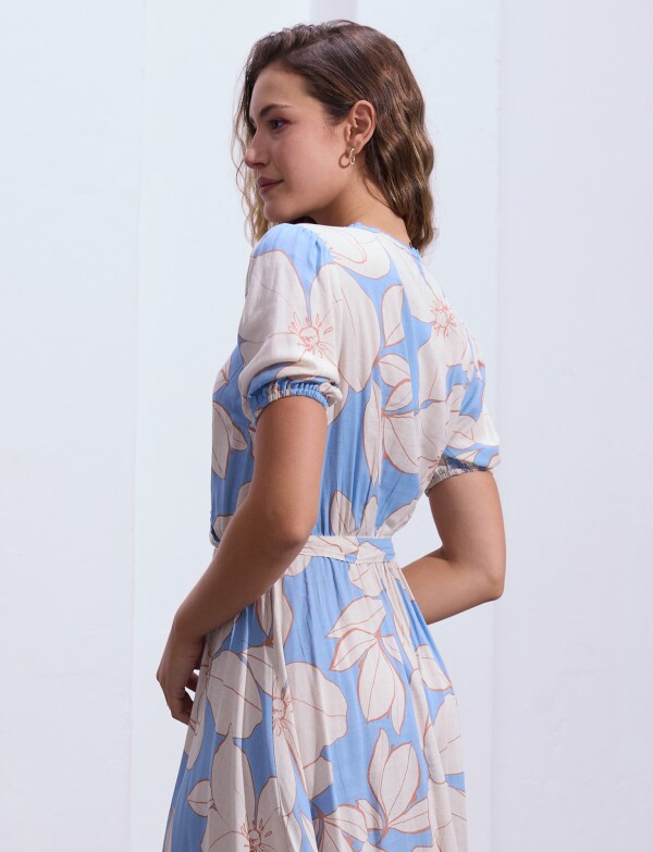 Vestido Printed Detalle Lazo MULTI/CELESTE