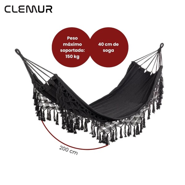 Hamaca Paraguaya Silla Colgante Reforzada Jardín Con Flecos Bolso Y Soga Imback Color Negro Hamaca Paraguaya Silla Colgante Reforzada Jardín Con Flecos Bolso Y Soga Imback Color Negro