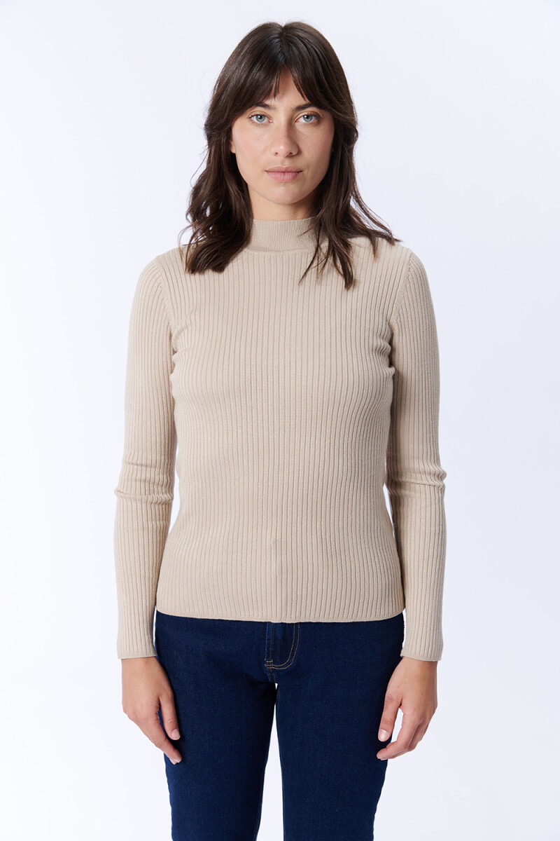 Remera Manga Larga Punto Beige Melange