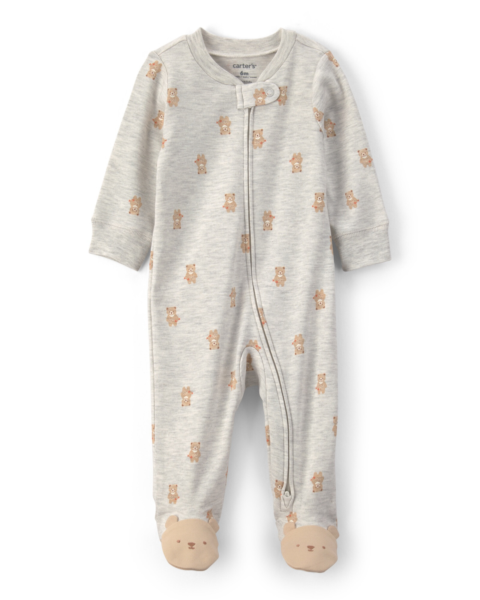 Pijama una pieza de algodón, con pie, gris, diseño ositos Pijama una pieza de algodón, con pie, gris, diseño ositos
