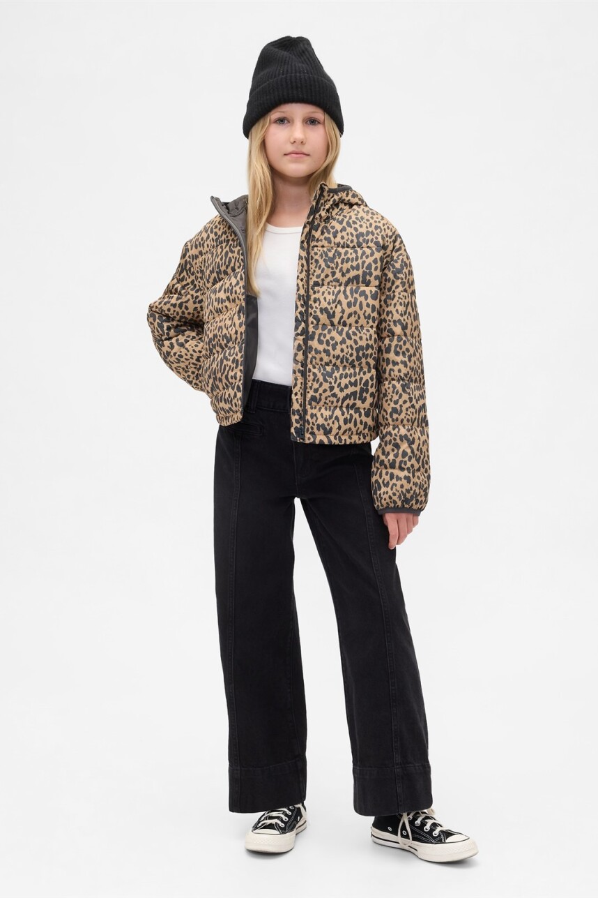 Campera Puffer Logo Niña Leopard