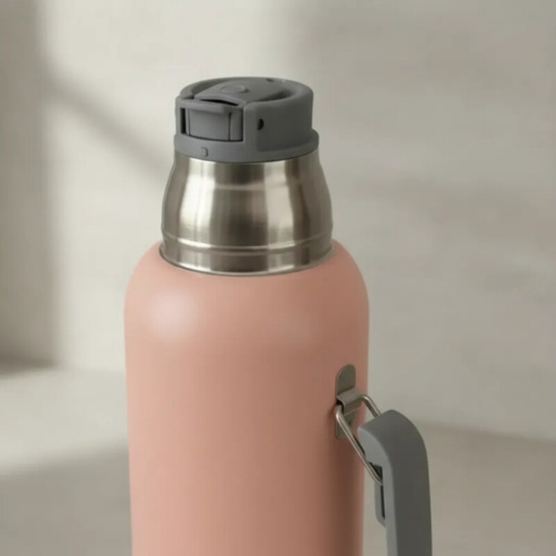 Termo en acero inox con Manija de 1 lt Rosado