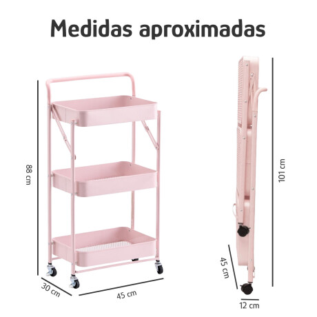 Carro Plegable Organizador Multiuso 3 Estantes Con Ruedas Rosa