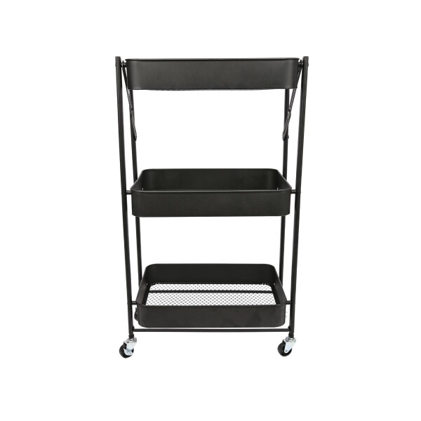 Carro Organizador de Metal Plegable Canasto con 3 Estantes y Ruedas Multiuso IMBACK Color Negro Carro Organizador de Metal Plegable Canasto con 3 Estantes y Ruedas Multiuso IMBACK Color Negro
