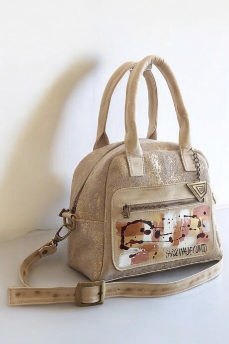 Cartera ISA Natural Y Jaspeado Dorado Con Arte Pintado A Mano