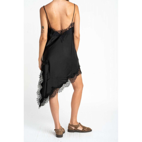 Vestido Midi Satinado Con Encaje Negro