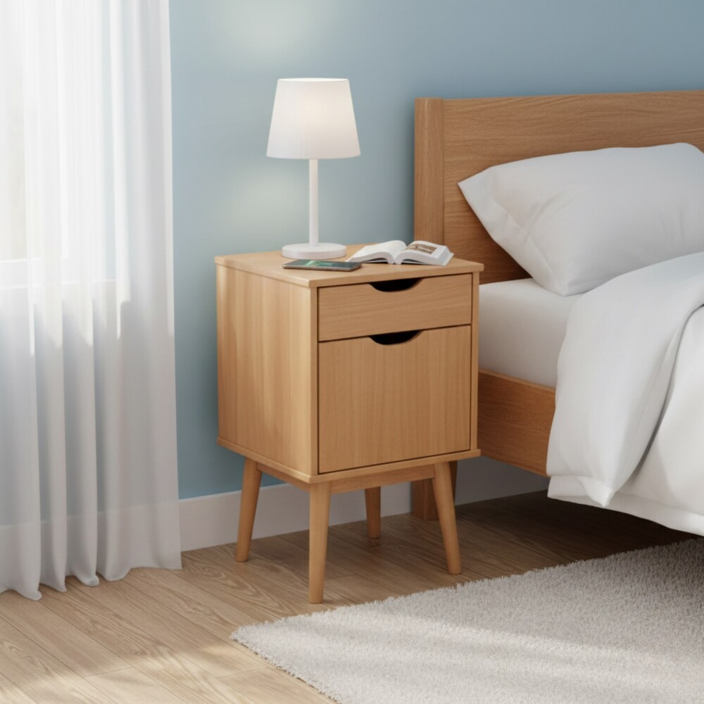 Mesa de Luz - 1 puerta - 1 cajón - Línea Nórdica Roble