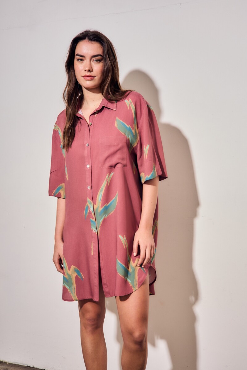 Vestido Camisero Con Lino Print