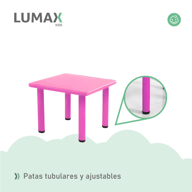 Mesa Cuadrada de Plástico y Metal para Niños 60x60cm Fucsia