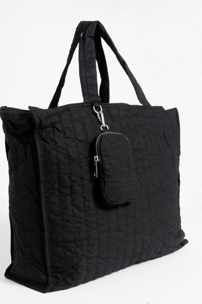 Bolso pespunte con llavero monedero negro