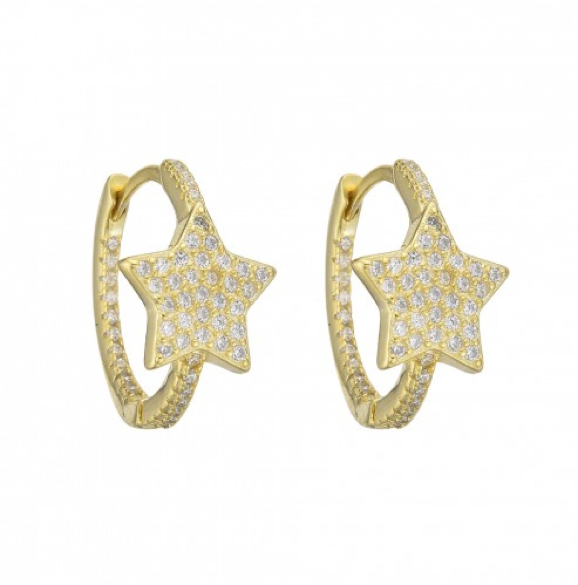 Par de aros de plata 925 con baño de oro amarillo y circonias, ESTRELLA. 