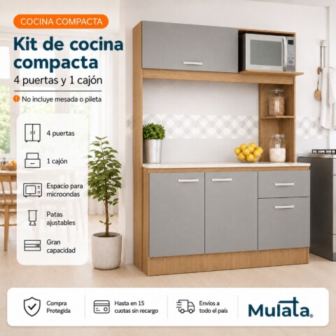 Kit de cocina compacta 4 puertas 1 cajón Patas Ajustables 141 x 50 x 185 cm - Carvale / Cinza Kit de cocina compacta 4 puertas 1 cajón Patas Ajustables 141 x 50 x 185 cm - Carvale / Cinza