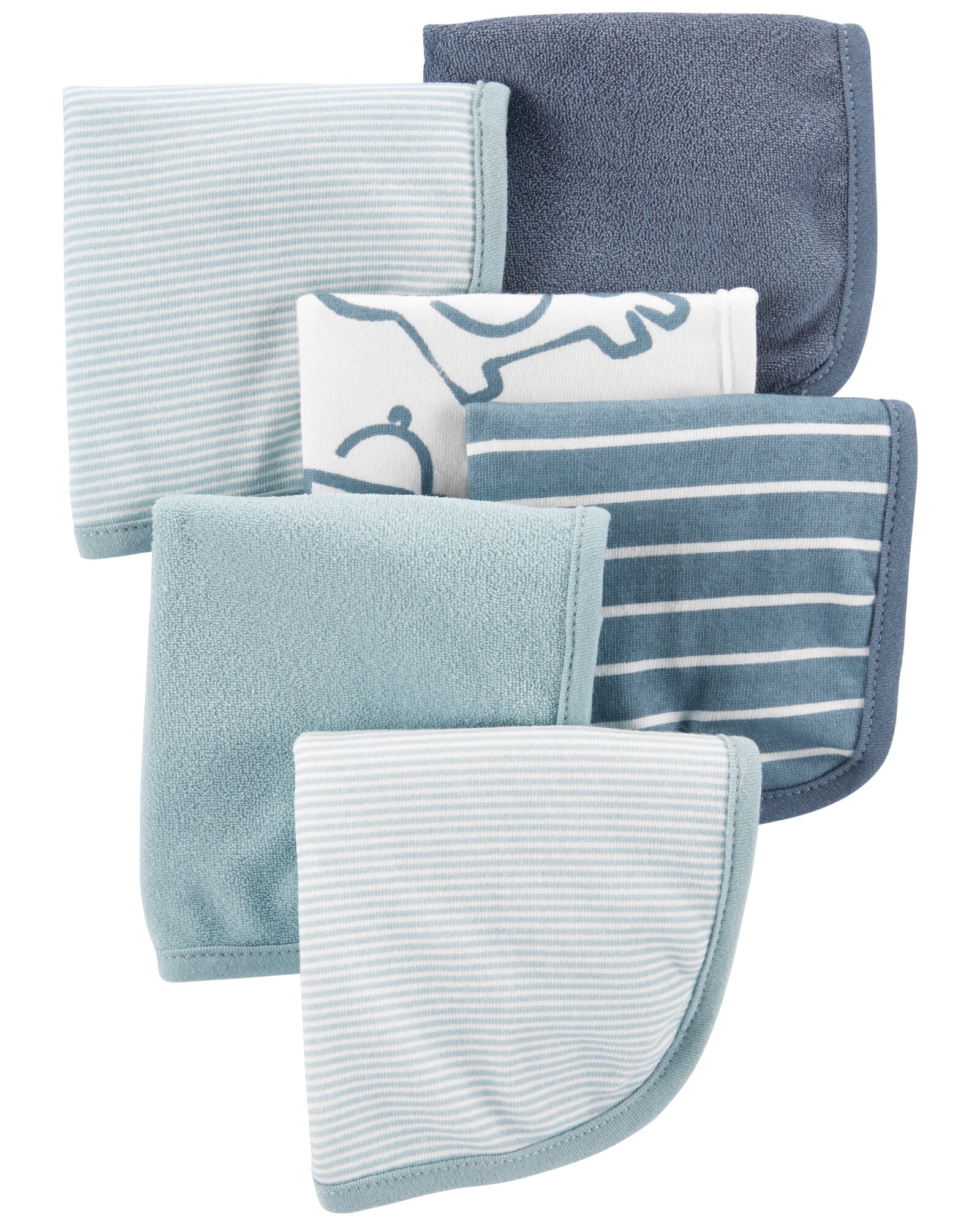 Pack seis paños de algodón para aseo, diseños lisos y estampados Sin color