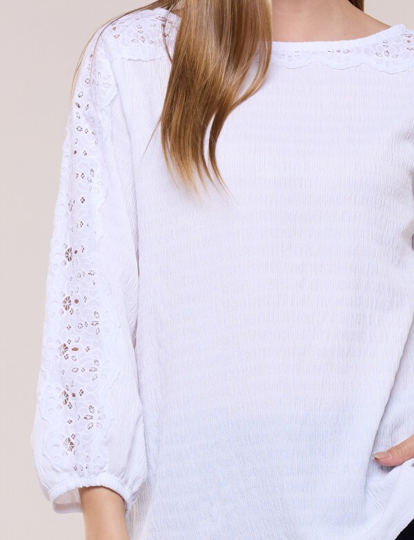 Blusa Crepe Broderie Calado BLANCO