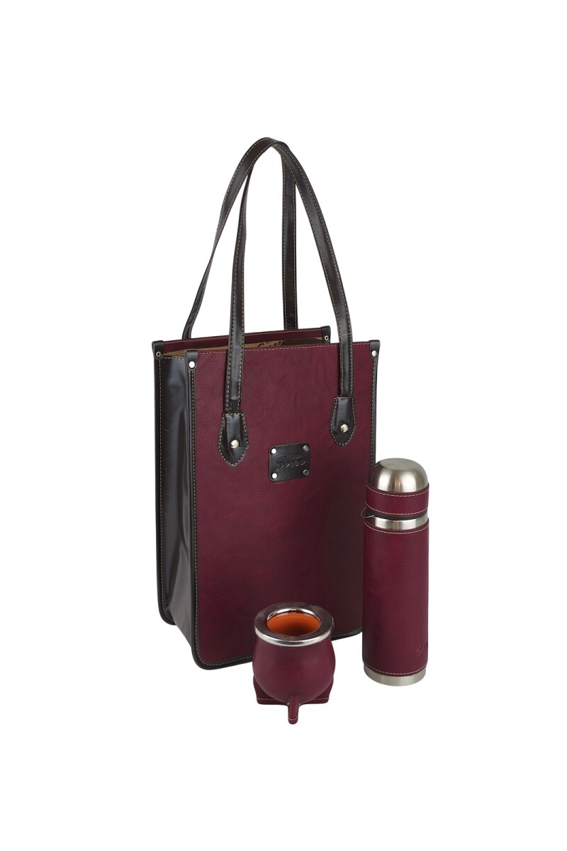 Set Matero Premium de Lujo | Termo Acero Inox 750ml, Matera Rígida y Mate Forrado bordo