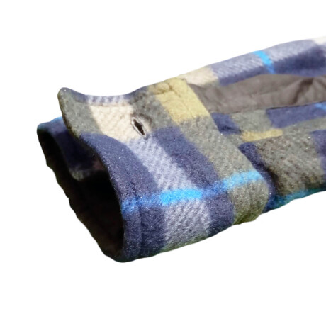Campera Camisa Leñadora Cangurito Capucha Botones Azul-Gris