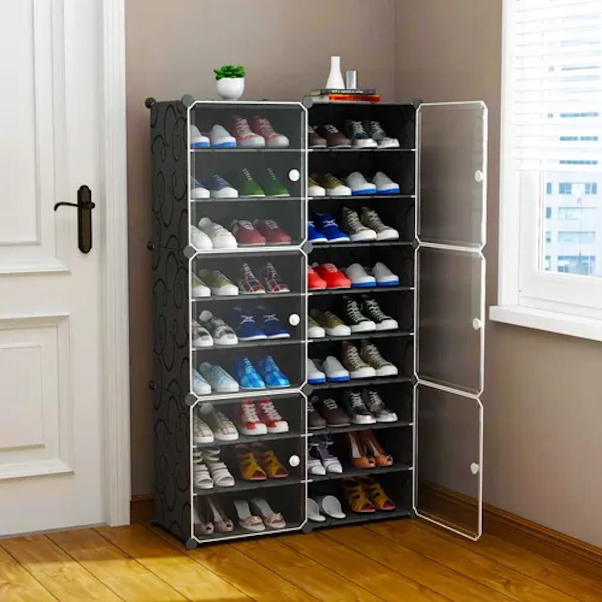 Armario Organizador de Zapatos IMBACK IBK-PLC002 | 6 Puertas, Modular, Resistente y Gran Capacidad Negro 