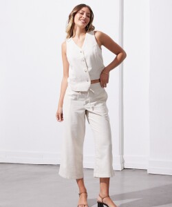 Pantalon Crop Lino BEIGE