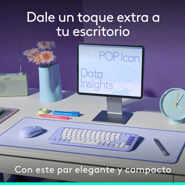 Combo Ligitech Teclado Mouse Pop Icon Blutooth VIOLETA