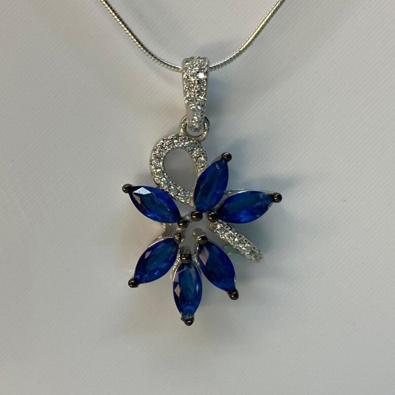 DIJE PLATA FLOR AZUL PLATA 925 L6gjb14347-p